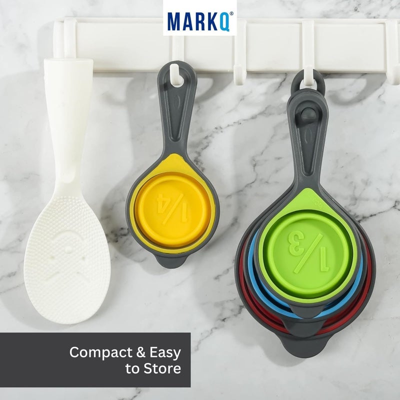 MARKQ Collapsible Silicone Measuring Cups Set - 4-Piece Portable Food-Grade Silicone Measuring Set for Baking, Cooking & Liquids | Foldable Kitchen Measurement Cups for Travel & Storage - Grey - Image 5