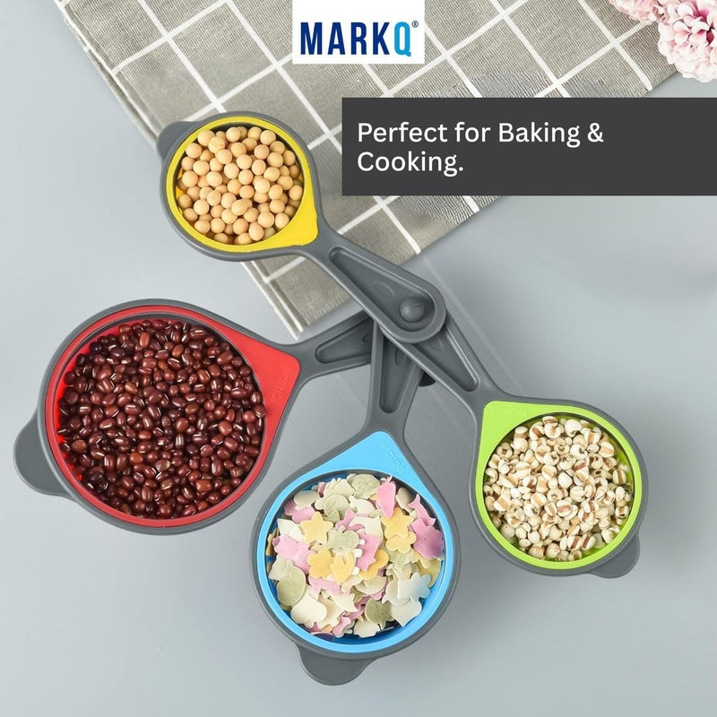 MARKQ Collapsible Silicone Measuring Cups Set - 4-Piece Portable Food-Grade Silicone Measuring Set for Baking, Cooking & Liquids | Foldable Kitchen Measurement Cups for Travel & Storage - Grey - Image 3