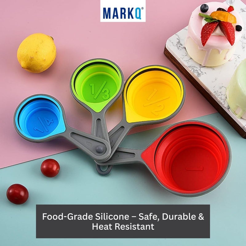 MARKQ Collapsible Silicone Measuring Cups Set - 4-Piece Portable Food-Grade Silicone Measuring Set for Baking, Cooking & Liquids | Foldable Kitchen Measurement Cups for Travel & Storage - Grey - Image 4