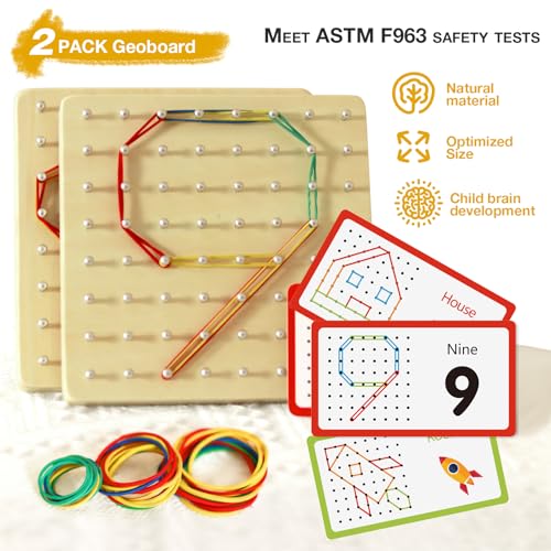 CHEROSIN 2Pack Wooden Geoboard Montessori Toys Wood Geo Board Manipulative Geoboards for 4 5 6 Year Old Kids with Pattern Cards and Rubber BandsBrain Teaser STEM Toy for Boys Girls Ages 36 - Image 5