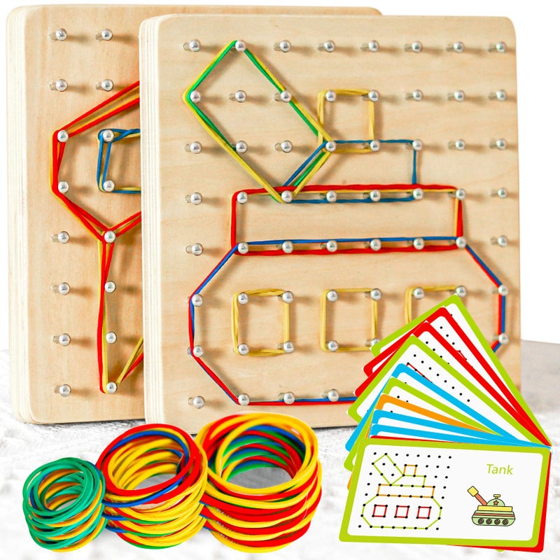 CHEROSIN 2Pack Wooden Geoboard Montessori Toys Wood Geo Board Manipulative Geoboards for 4 5 6 Year Old Kids with Pattern Cards and Rubber BandsBrain Teaser STEM Toy for Boys Girls Ages 36 - Image 4
