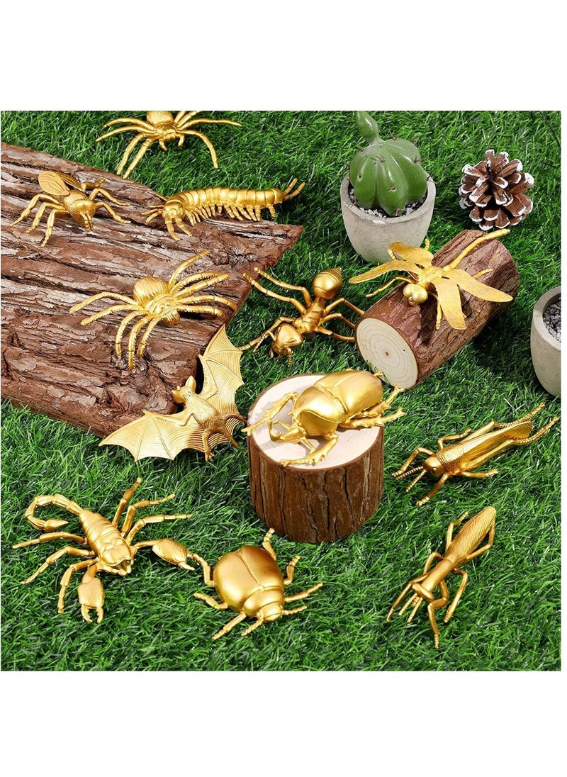 SYOSI - 12 Pieces Metallic Gold Plastic Insects Figurines Toys Realistic Insects Bugs Toys Animal Figurines Decor for Farm Circus Jungle Safari Insects Themed Birthday Party - Image 1