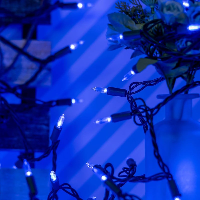 YULETIME 200 Blue Christmas Lights, Pack of 2 Sets 33 ft 100 Count Incandescent-Like LED String Lights (Blue) - Image 4