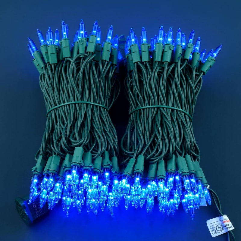 YULETIME 200 Blue Christmas Lights, Pack of 2 Sets 33 ft 100 Count Incandescent-Like LED String Lights (Blue) - Image 2