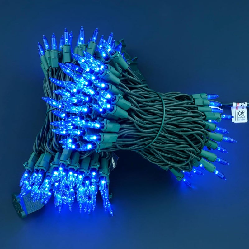 YULETIME 200 Blue Christmas Lights, Pack of 2 Sets 33 ft 100 Count Incandescent-Like LED String Lights (Blue) - Image 3