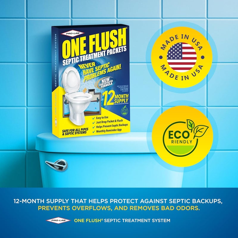 PROLAB One Flush Septic Tank Treatment Packets - 1 Year Supply of Dissolvable Septic Tank Treatment Packets - Use Septic Treatment Enzymes Packets Monthly to Prevent Expensive Septic System Backups 12 Count - Image 3