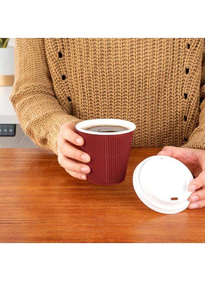 Restaurantware Restaurantware 8 Ounce Double Wall Disposable Coffee Cups, 500 Insulated Crimson Paper Tumblers, Ripple Wall Design, Lids Sold Separately for Hot Drinks like Tea, Hot Chocolate, and More  - Image 5