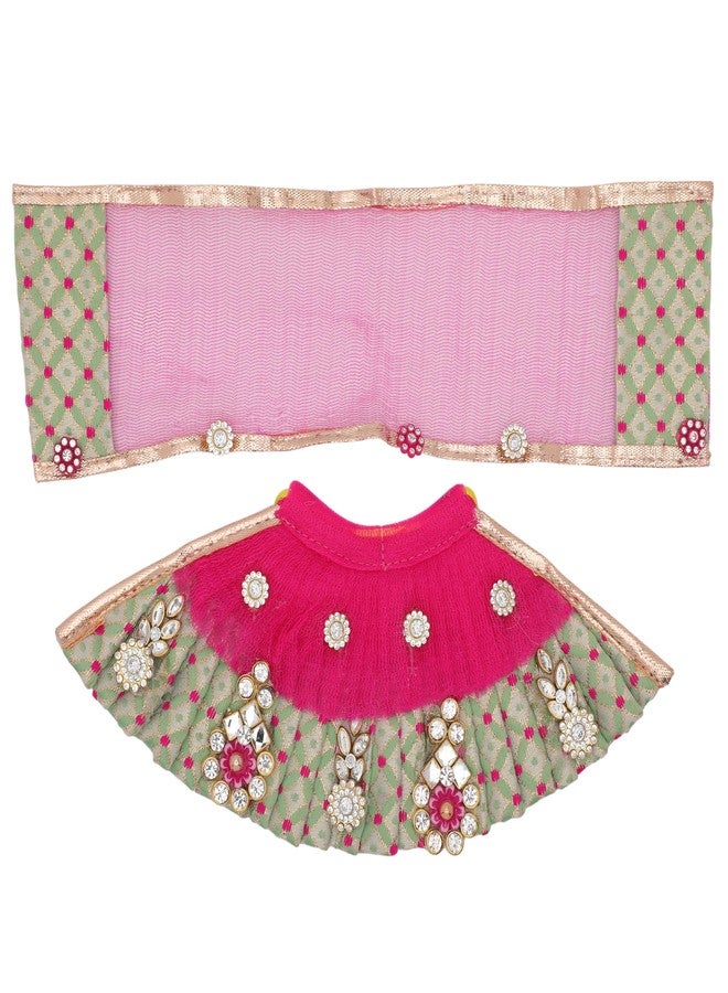 Aditri Creation Laxmi Ganesh Dress vastra Poshak Cloth Lehenga Chunari Dhoti Item samgari Radha Krishna for Durga Devi Idol Statue Indian Traditional Festival Laxmi Poojan Diwali Decorations(Size:-3")(Pink,Green) - Image 3