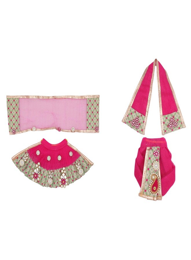 Aditri Creation Laxmi Ganesh Dress vastra Poshak Cloth Lehenga Chunari Dhoti Item samgari Radha Krishna for Durga Devi Idol Statue Indian Traditional Festival Laxmi Poojan Diwali Decorations(Size:-3")(Pink,Green) - Image 1
