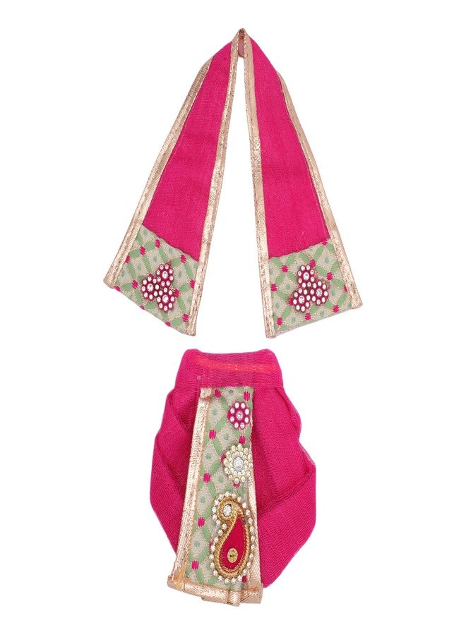 Aditri Creation Laxmi Ganesh Dress vastra Poshak Cloth Lehenga Chunari Dhoti Item samgari Radha Krishna for Durga Devi Idol Statue Indian Traditional Festival Laxmi Poojan Diwali Decorations(Size:-3")(Pink,Green) - Image 2
