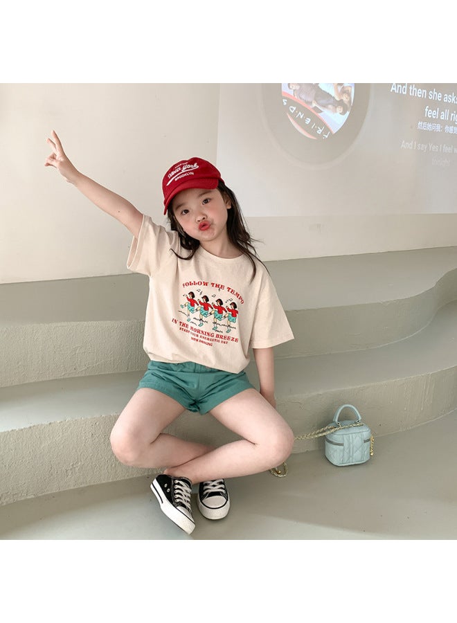 Children's Summer Thin Cartoon Print Short Sleeve Korean Style Boys And Girls Ramie Cool Mint Fun Bobot Shirt