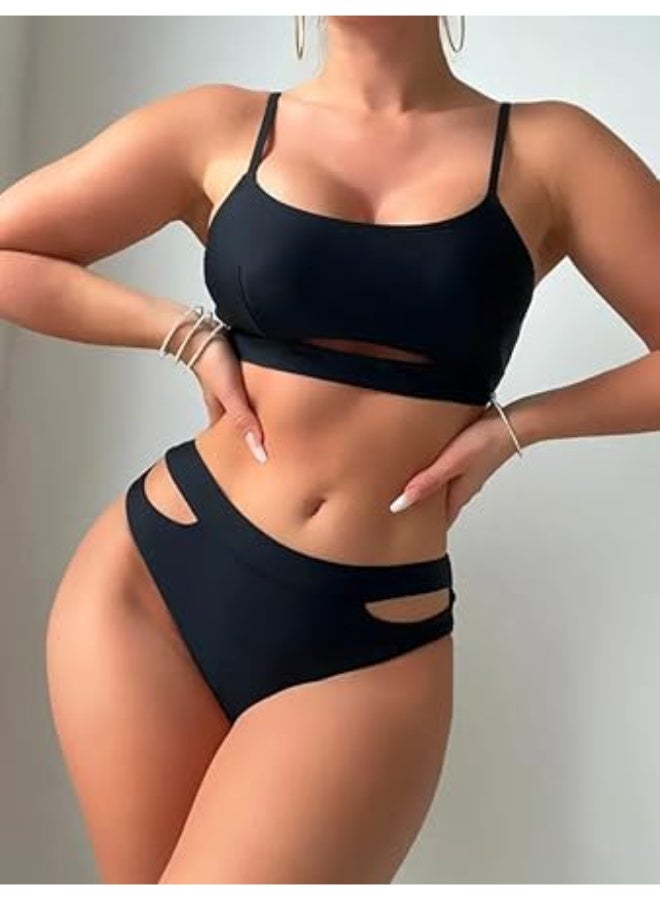 Hanady Women's Classic Black Two-Piece Bikini - Soft Korean Buttery Fabric with Elastic Lycra - Model HN6021 - One Size - Image 3