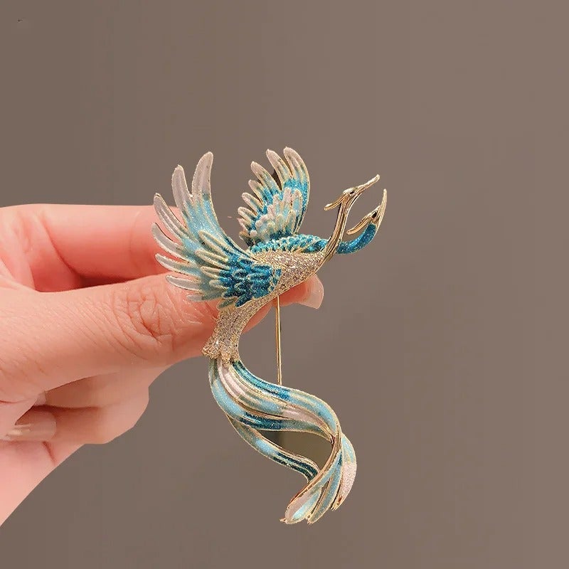 The Black Pearl Accessories Golden Blue Zirconic Phoenix Brooch - Image 2