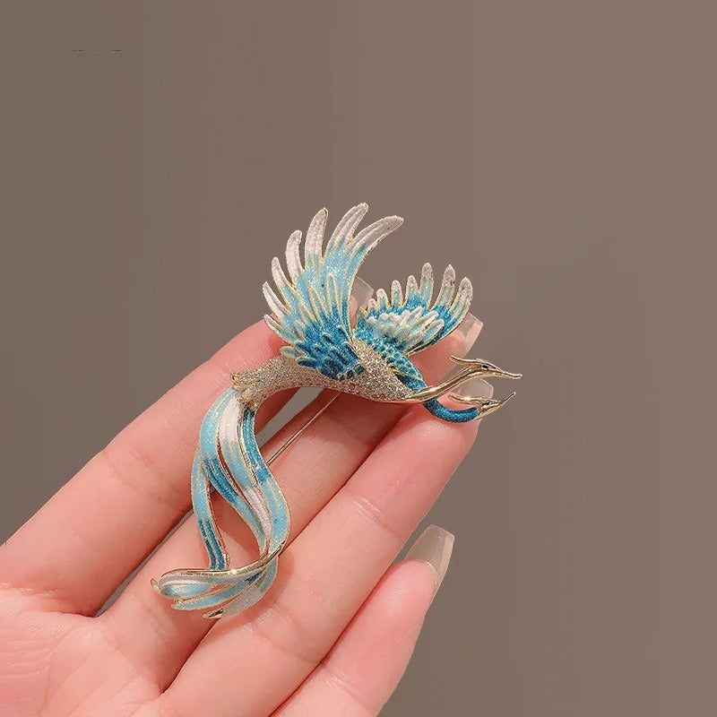 The Black Pearl Accessories Golden Blue Zirconic Phoenix Brooch - Image 4