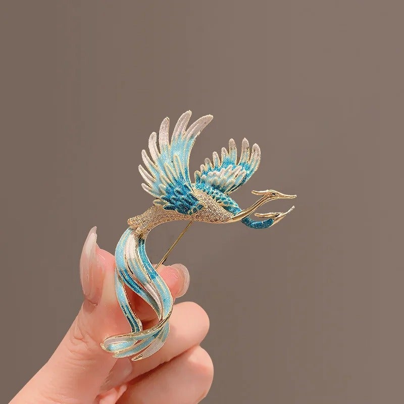 The Black Pearl Accessories Golden Blue Zirconic Phoenix Brooch - Image 3