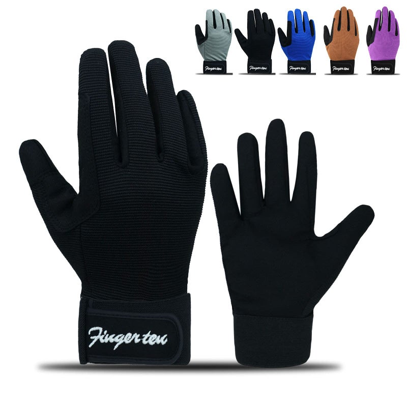 FINGER TEN Horse Riding Gloves Equestrian Women Kids for Girls Boys Mesh Breathable Lightweight Color Pack, Comfortable Grip for Summer (Kids-Black, Small) - Image 1