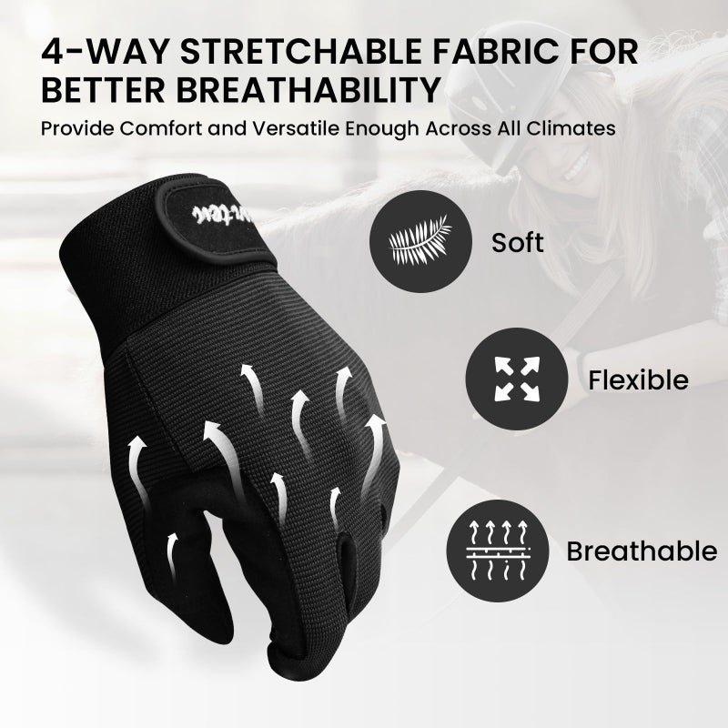 FINGER TEN Horse Riding Gloves Equestrian Women Kids for Girls Boys Mesh Breathable Lightweight Color Pack, Comfortable Grip for Summer (Kids-Black, Small) - Image 5