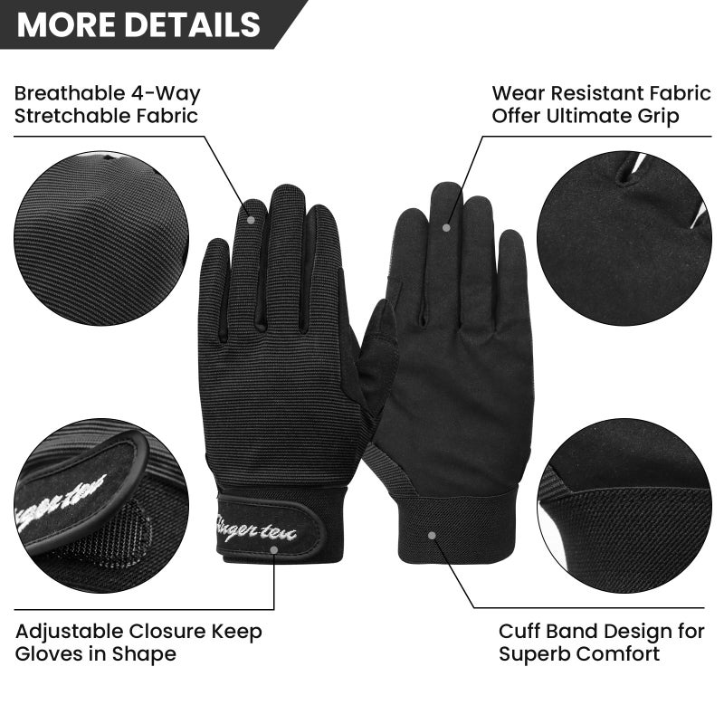 FINGER TEN Horse Riding Gloves Equestrian Women Kids for Girls Boys Mesh Breathable Lightweight Color Pack, Comfortable Grip for Summer (Kids-Black, Small) - Image 2