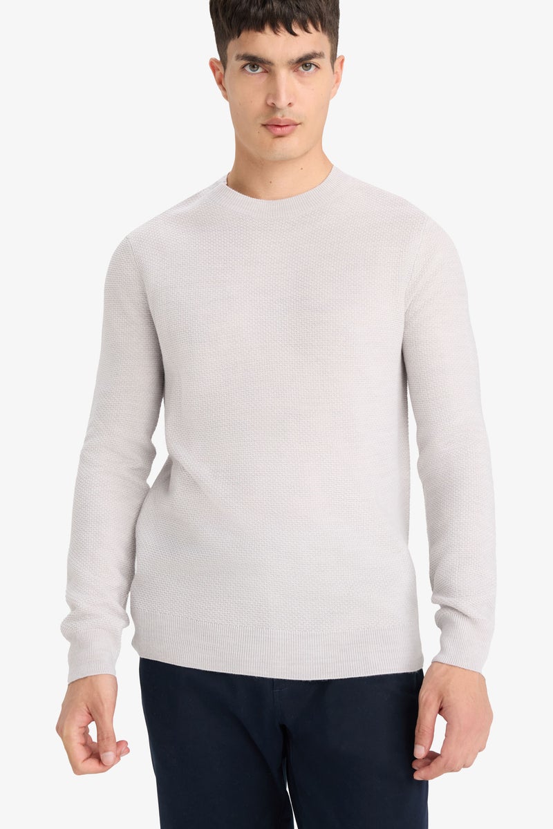 DeFacto Grey Man Standard Fit Crew Neck Knitwear Pullover Casual - Image 1