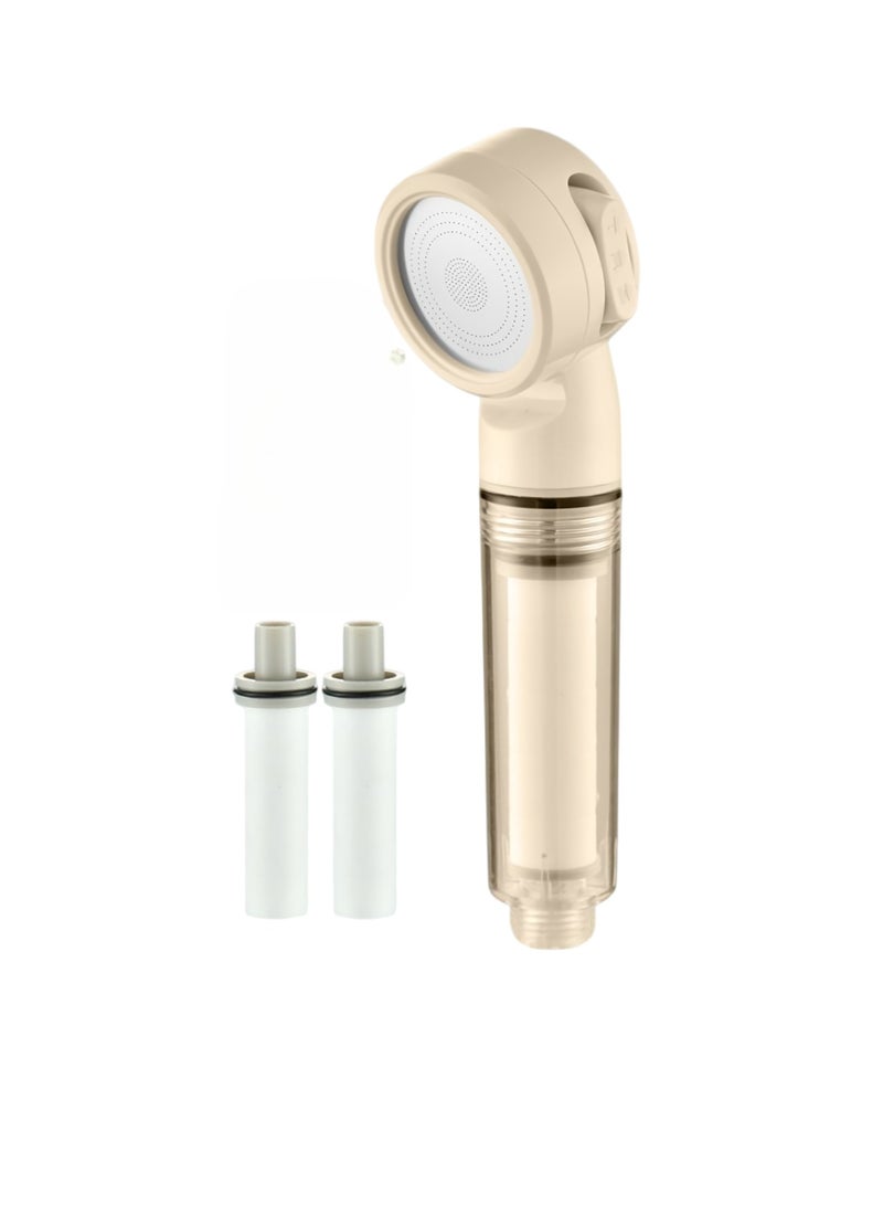 Mini Shower Head, Hotel Mini Shower Super Strong Pressurized Purification Nozzle, Portable Super Strong Boost Purification Travel Shower Filter Head, (Beige With 2 Filter Cartridges Plus Travel Cosmetic Bag)  - Image 1