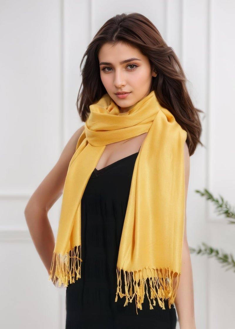 Achillea Large Soft Silky Pashmina Shawl Wrap Scarf in Solid Colors (Gold) - Image 2