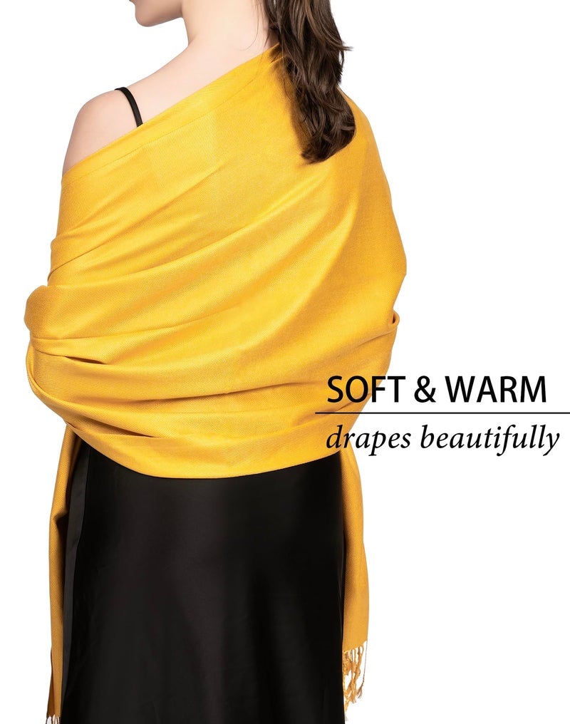 Achillea Large Soft Silky Pashmina Shawl Wrap Scarf in Solid Colors (Gold) - Image 5