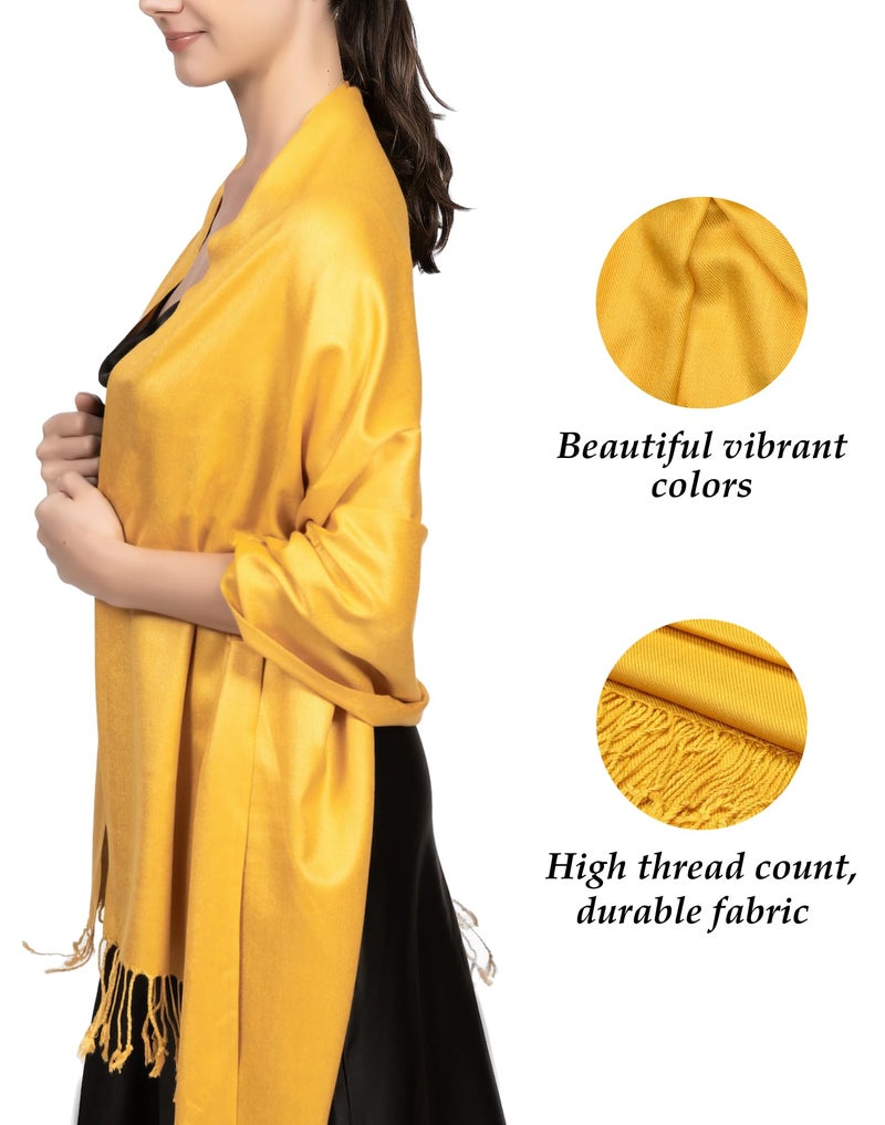 Achillea Large Soft Silky Pashmina Shawl Wrap Scarf in Solid Colors (Gold) - Image 4
