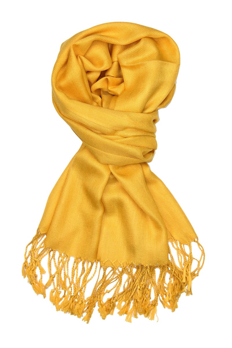 Achillea Large Soft Silky Pashmina Shawl Wrap Scarf in Solid Colors (Gold) - Image 1
