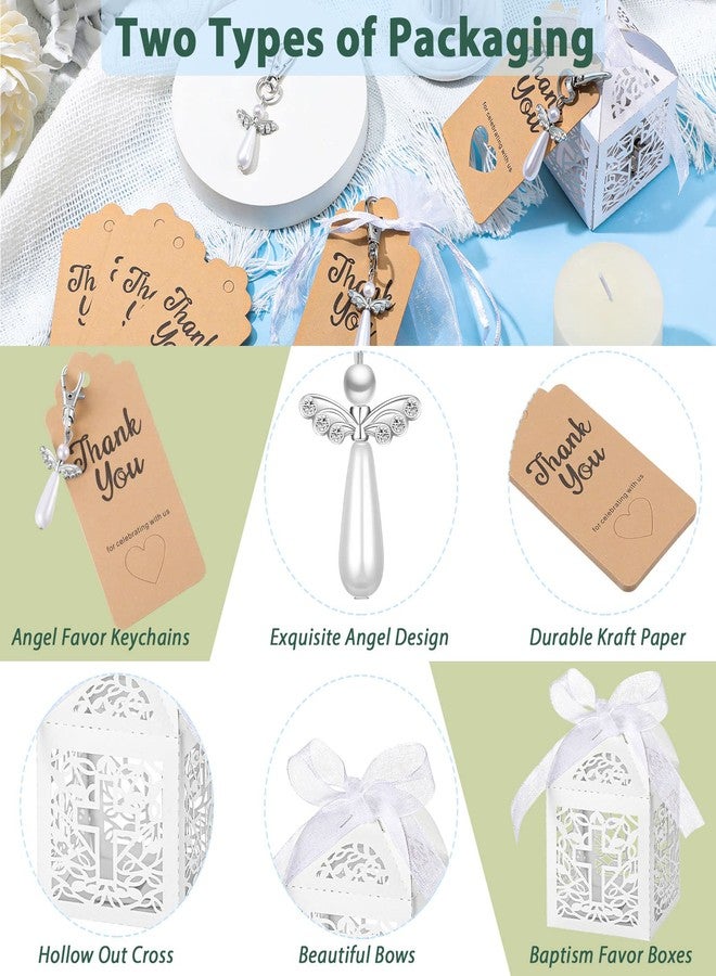 Bonuci 100 Pieces Angel Keychains Favor Angel Pendant Keychains Baptism Favor Boxes White Organza Bags with Drawstring Thank You Tags for Baby Shower Baptism Party Gift, 25 Sets - Image 3