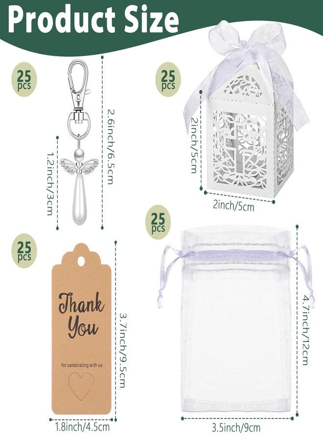Bonuci 100 Pieces Angel Keychains Favor Angel Pendant Keychains Baptism Favor Boxes White Organza Bags with Drawstring Thank You Tags for Baby Shower Baptism Party Gift, 25 Sets - Image 2