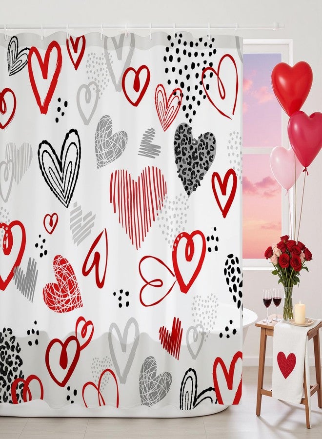 Mocsicka Valentines Shower Curtain Valentines Red Heart Shower for Bathroom Valentine Bathroom Decor Waterproof Fabric Bath Curtain with Hooks (Red, 71x71 inch) - Image 1