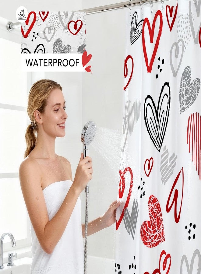 Mocsicka Valentines Shower Curtain Valentines Red Heart Shower for Bathroom Valentine Bathroom Decor Waterproof Fabric Bath Curtain with Hooks (Red, 71x71 inch) - Image 3