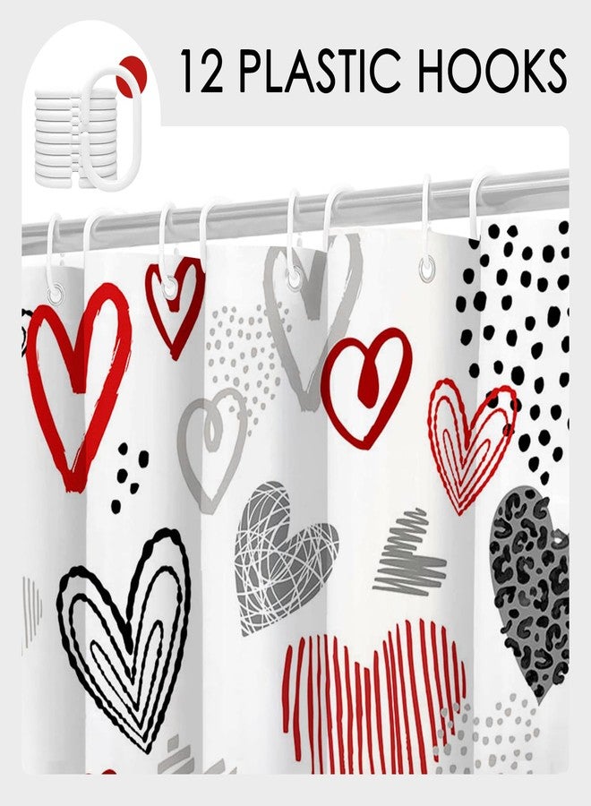 Mocsicka Valentines Shower Curtain Valentines Red Heart Shower for Bathroom Valentine Bathroom Decor Waterproof Fabric Bath Curtain with Hooks (Red, 71x71 inch) - Image 4