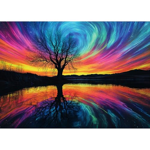 lamplig Puzzles for Adults 1000 Pieces Tree of Life Aurora Jigsaw Puzzles 1000 Pieces Puzzles with Letters on Back Hard Challenging 1000 Piece Puzzle for Gift 276x205 inch 11 Poster - Image 1