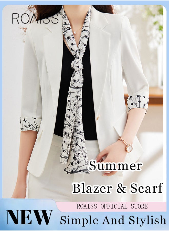 Women's White Suits with Scarf Long Sleeve Blazer Office Women's Wear Thin Casual Design Women's Blazers Lapel Long Sleeve Button Casual Business Jacket - pzsku/Z6077B3E51632D4407151Z/45/_/1690947456/134adbb5-3e06-4482-80cb-5873e4d5a09f