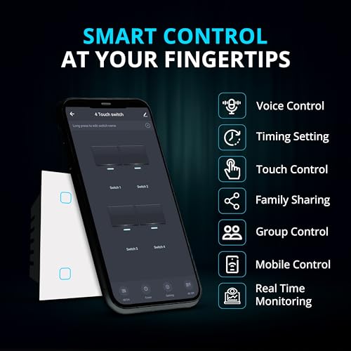 Home Mate HomeMate Wi-Fi Smart 4 Gang Touch Switch (White, Pack of 1) | No Hub Required | Works with Amazon Alexa, Google Assistant & Siri - Image 4