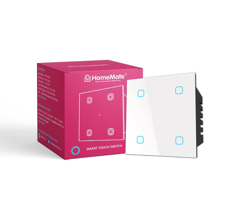 Home Mate HomeMate Wi-Fi Smart 4 Gang Touch Switch (White, Pack of 1) | No Hub Required | Works with Amazon Alexa, Google Assistant & Siri - Image 1