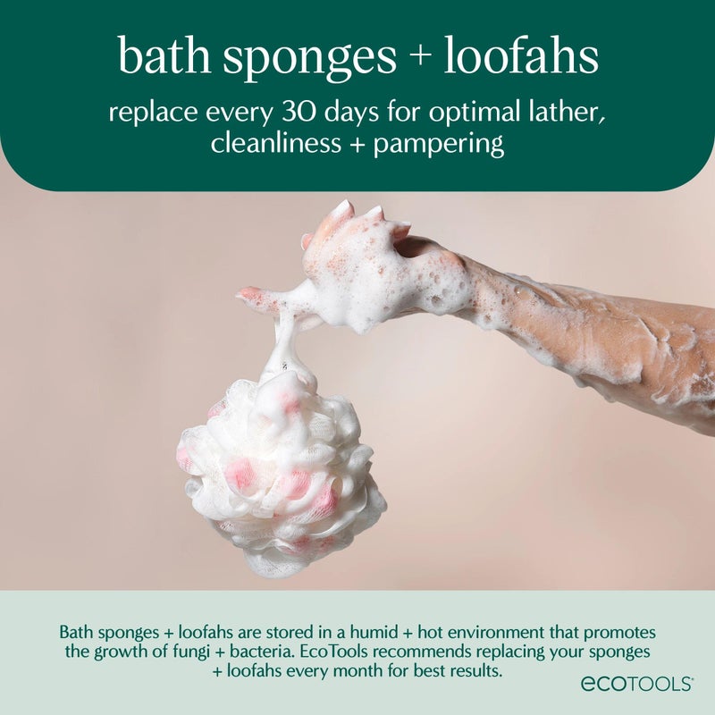 EcoTools Lathering EcoPouf, Loofah Infused with Mini Sponges, Provides Rich Lather, Recycled Netting, Gentle Exfoliation in Bath Or Shower, Pouf Removes Dead Skin, Cruelty-Free, 1 Count - Image 5