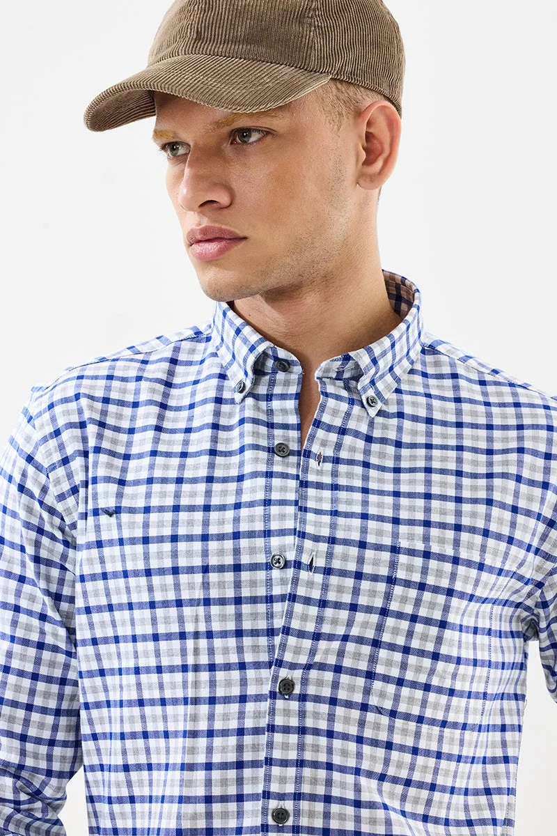 سنيتش Blue Checkered Long Sleeve Slim Fit Shirt
