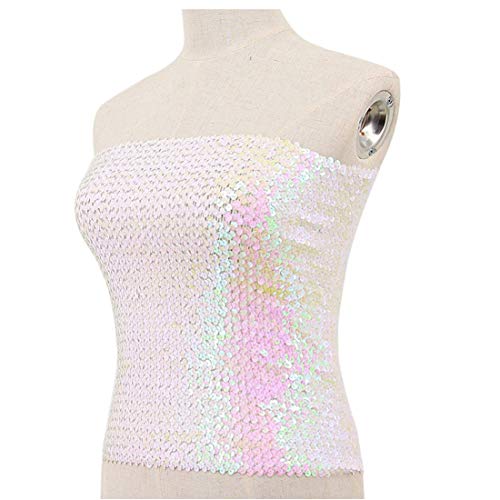 Fenyong Womens Sparkly Sequin Mermaid Crop Tops, Strapless Metallic Tube Tops for Party Clubwear (White) - Image 2