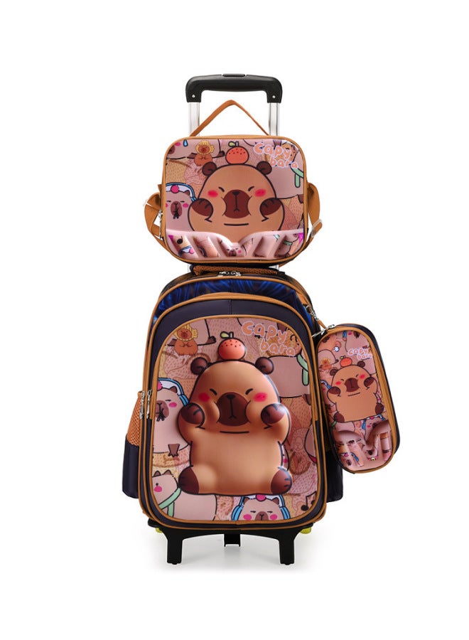 New Model 3d Hard-shell Three-piece Set For Elementary School Students Russian Children's Cartoon Trolley School Bag