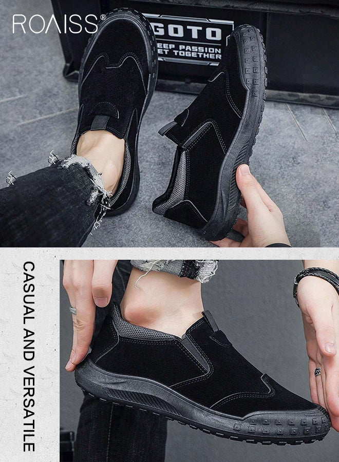 roaiss Minimalist Lightweight Sneakers for Men Breathable Soft Sole Anti Slip Shock Absorption Outdoor Sports Driving Shoes Mens Casual Low Top Elastic Wear Resistant Running Shoes Slip on Flat Moccasin Balck - Image 4