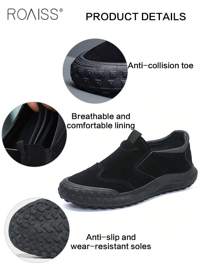 roaiss Minimalist Lightweight Sneakers for Men Breathable Soft Sole Anti Slip Shock Absorption Outdoor Sports Driving Shoes Mens Casual Low Top Elastic Wear Resistant Running Shoes Slip on Flat Moccasin Balck - Image 5