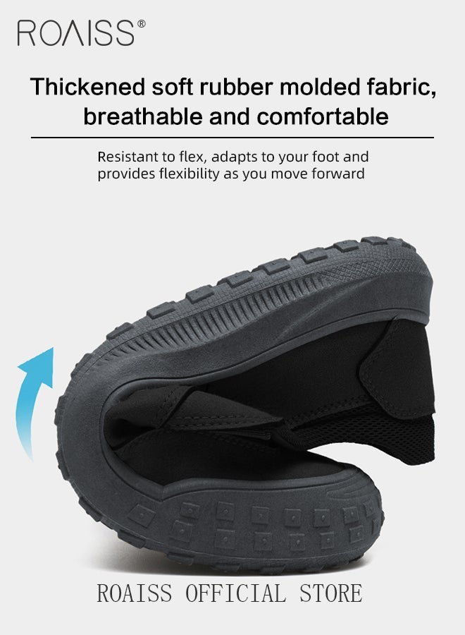 roaiss Minimalist Lightweight Sneakers for Men Breathable Soft Sole Anti Slip Shock Absorption Outdoor Sports Driving Shoes Mens Casual Low Top Elastic Wear Resistant Running Shoes Slip on Flat Moccasin Balck - Image 3