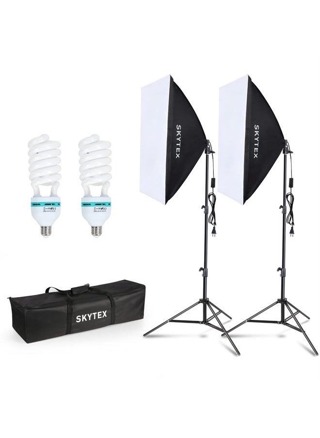Softbox Lighting Kit, skytex Continuous Photography Lighting Kit with 2x20x28in Soft Box | 2x135W 5500K E27 Bulb, Photo Studio Lights Equipment for Camera Shooting, Video Recording