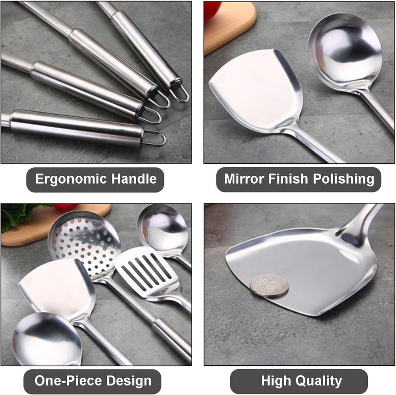 Ragyzity 304 Stainless Steel Kitchen Utensil Set, 13PCS Cooking Nonstick Cookware Set Serving Utensils Cooking Utensil All Metal Cooking Spoons, Comfortable Grip Stainless Steel Utensils Set - Image 3