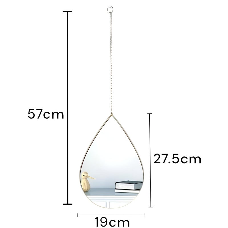 HOME ELEMENTS Wall Mirror Set with Hanging Chain Pack of 3 Modern Decorative Golden Frame Mirror for Aesthetic Room Decor Bathroom Bedroom Living Room Teardrop - Image 4