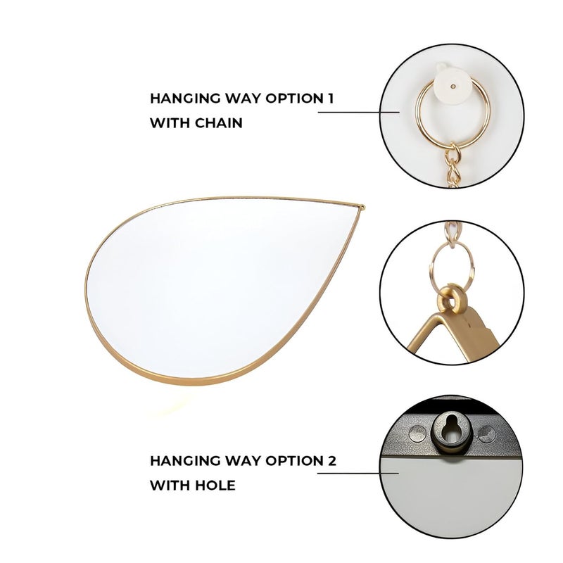 HOME ELEMENTS Wall Mirror Set with Hanging Chain Pack of 3 Modern Decorative Golden Frame Mirror for Aesthetic Room Decor Bathroom Bedroom Living Room Teardrop - Image 3