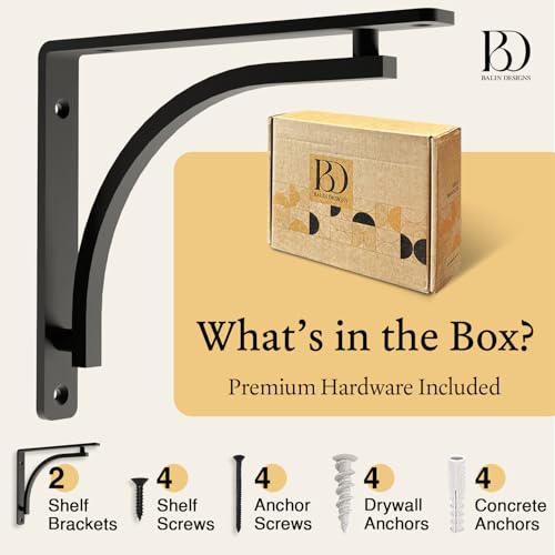 Balin Designs Classic Black Heavy Duty Shelf Brackets 12 inch by Balin Designs – L Bracket, Wall Mounted Support, Shelving Metal Bracket, Decorative Shelf Brackets, with Hardware Included, Set of 2 - Image 3