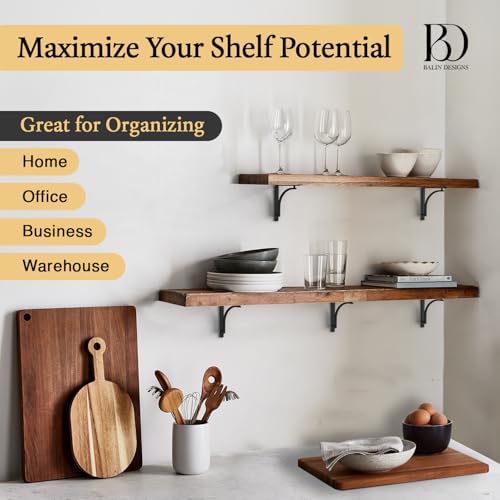 Balin Designs Classic Black Heavy Duty Shelf Brackets 12 inch by Balin Designs – L Bracket, Wall Mounted Support, Shelving Metal Bracket, Decorative Shelf Brackets, with Hardware Included, Set of 2 - Image 5